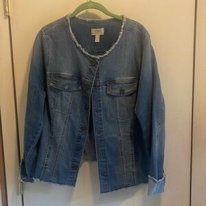 Logo frayed him, jean jacket